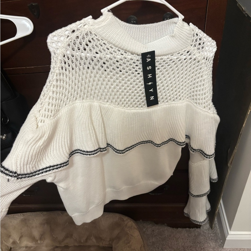 Ash Women's White and Black Turtleneck Sweater